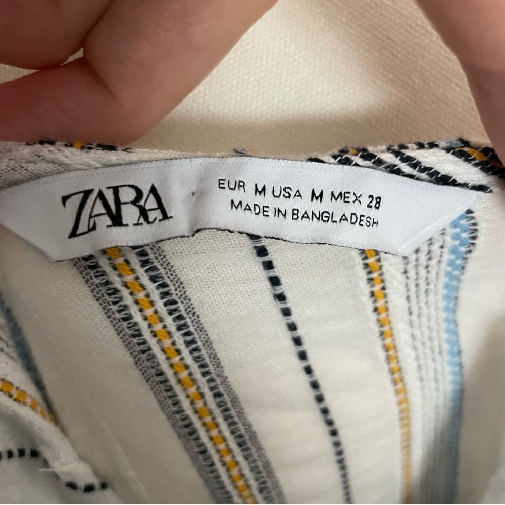 Zara Dres Midi Striped Cotton Button Front Pockets Coastal Beach Cottagecore - Picture 10 of 12